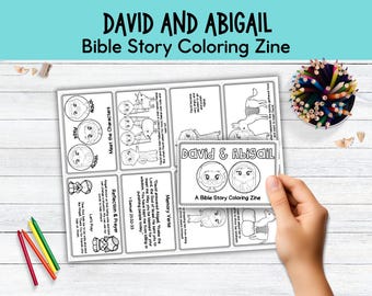 ダビデとアビゲイルの聖書物語ぬりえジン（子供向け）｜印刷可能なミニブック｜日曜学校のアクティビティ