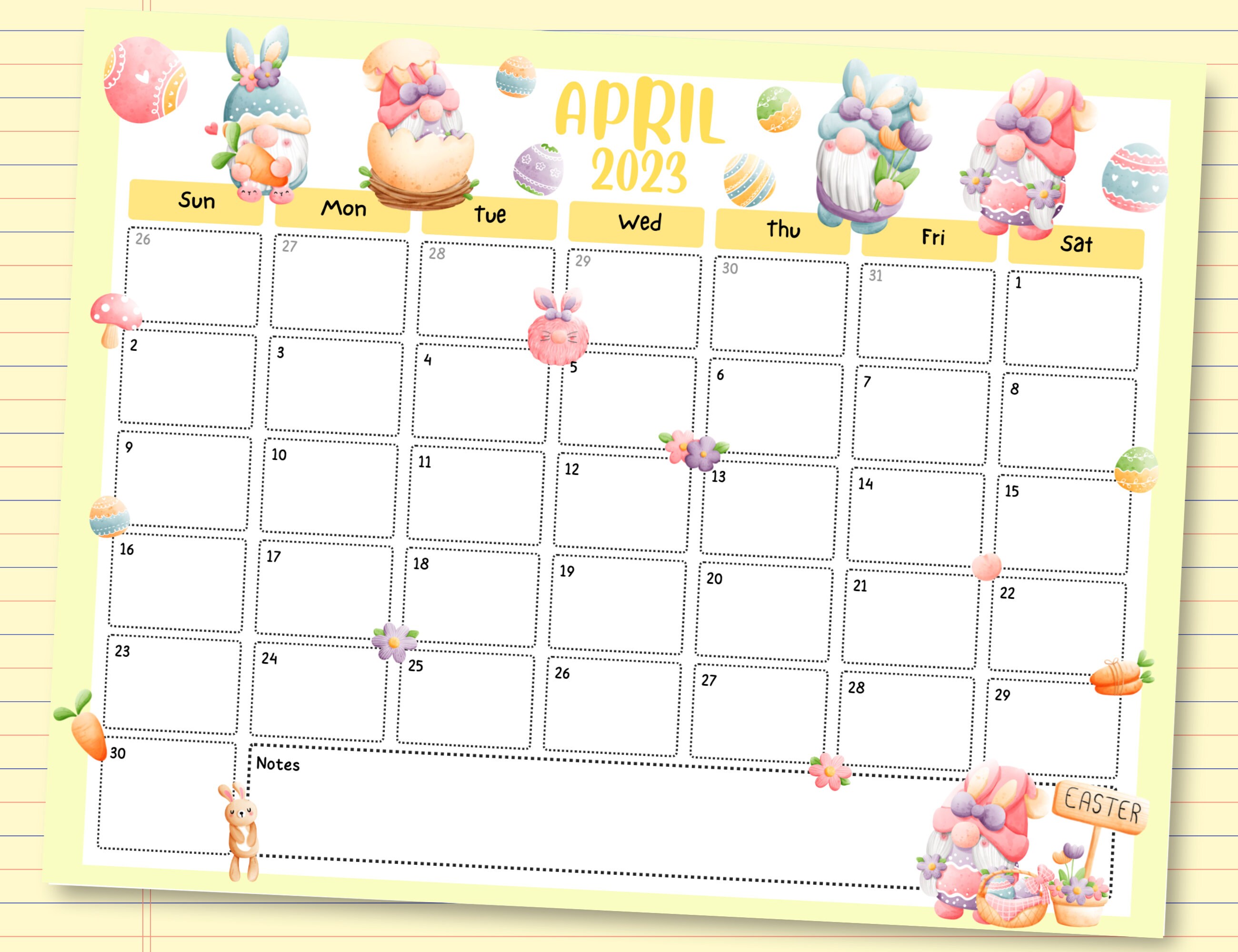 EDITABLE/FILLABLE April 2023 Gnome Calendar Easter Gnome Etsy