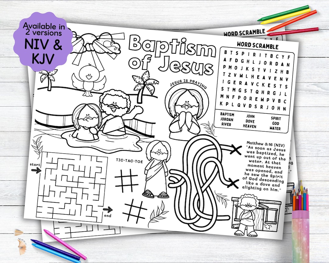 Baptism of Jesus Activity Placemat, John the Baptist Bible Story ...