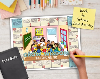 Grow in Wisdom Bible Seek and Find, Back to School Bible Scavenger Hunt Game as Kids Activity for Sunday School or Christian Homeschooling