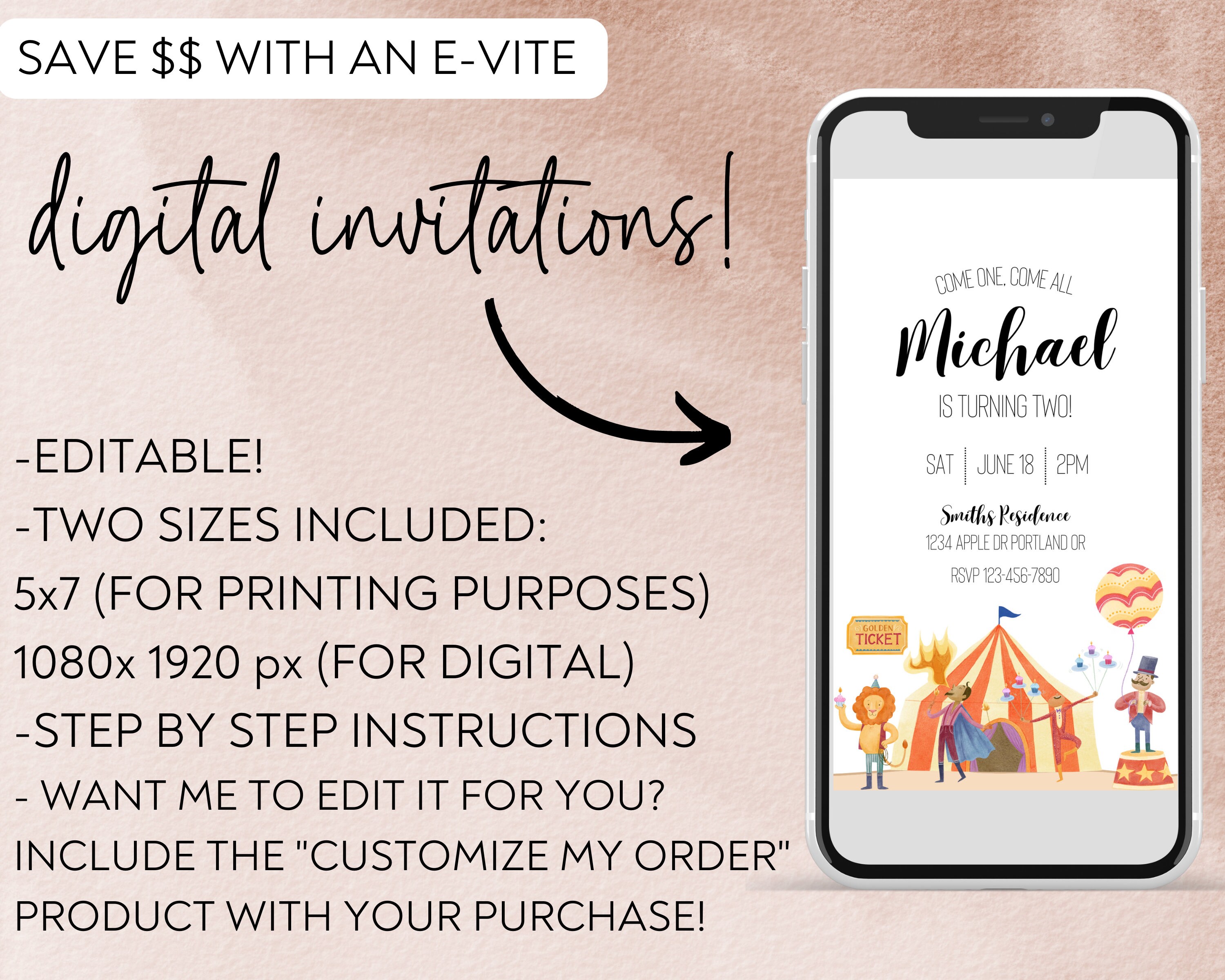 Circus Birthday Invitation Template Modern Circus Birthday - Etsy