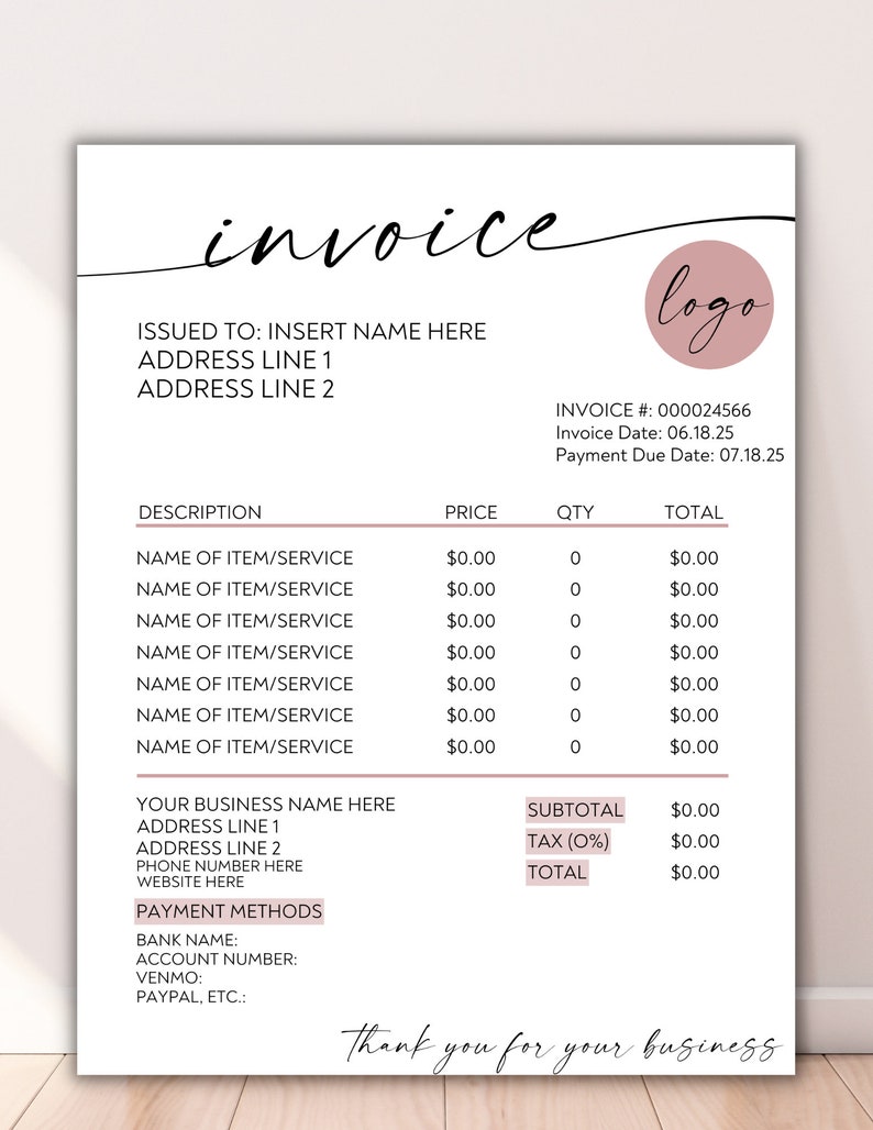 Invoice In Cursive Minimalist Invoice Template, Digital, Business Invoice, Simple, Modern ...