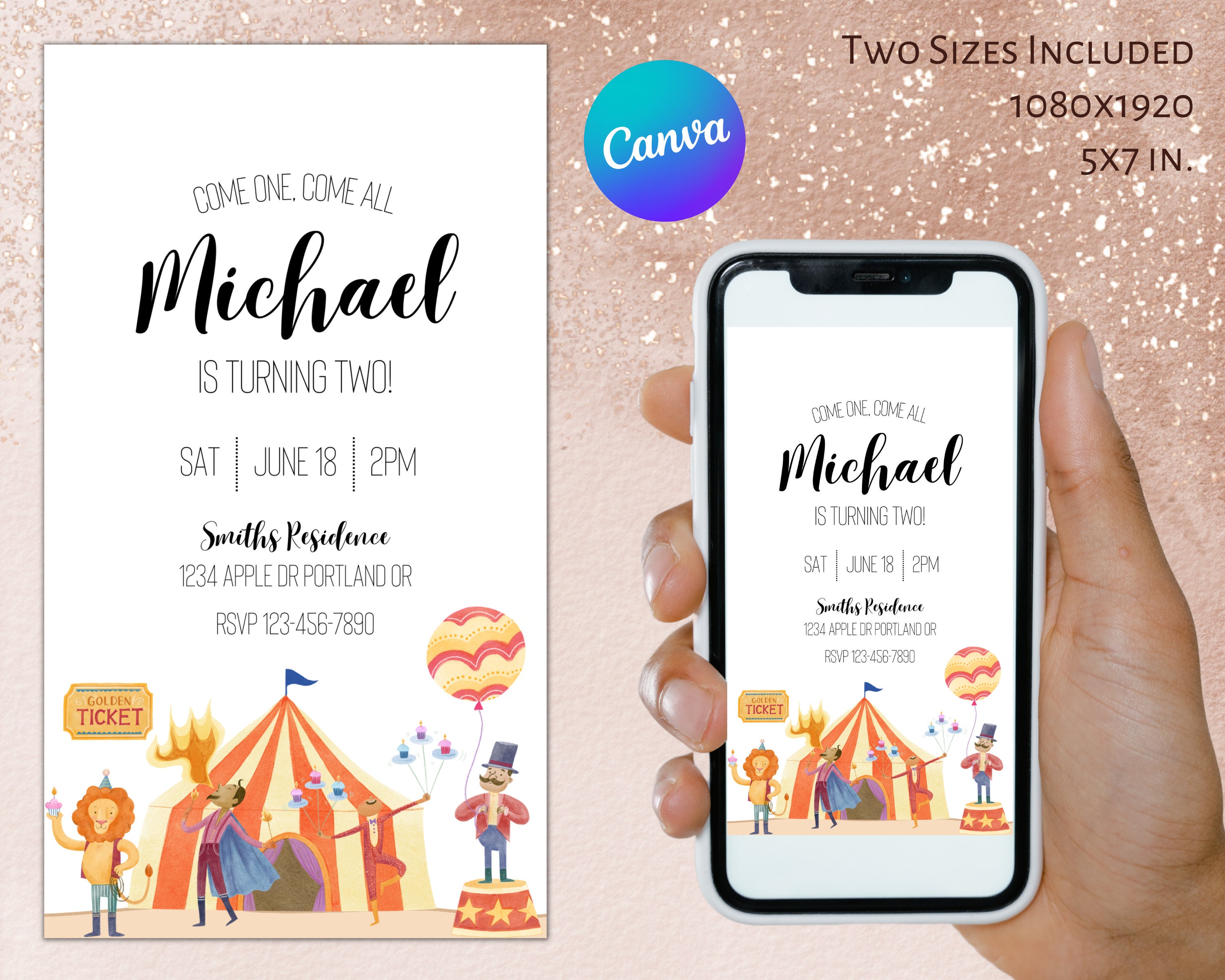 Circus Birthday Invitation Template Modern Circus Birthday - Etsy