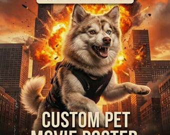 Lustiges Haustier Filmposter für Tierliebhaber - Digitales individuelles Hunde- und Katzenporträt