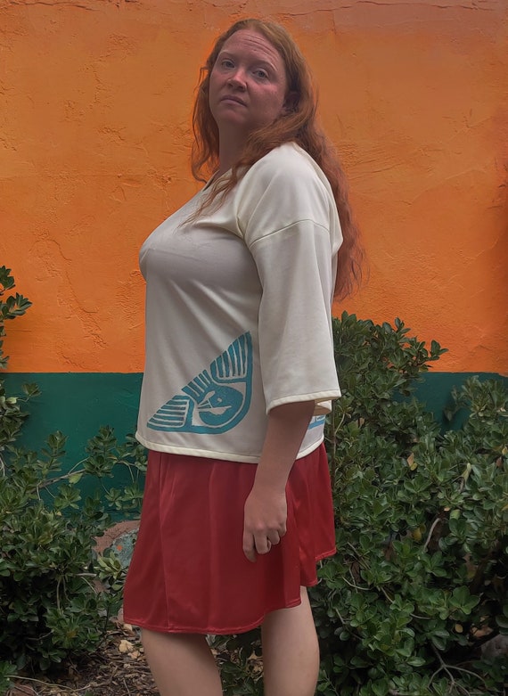 Cream long sleeved shirt with turquoise triangula… - image 3