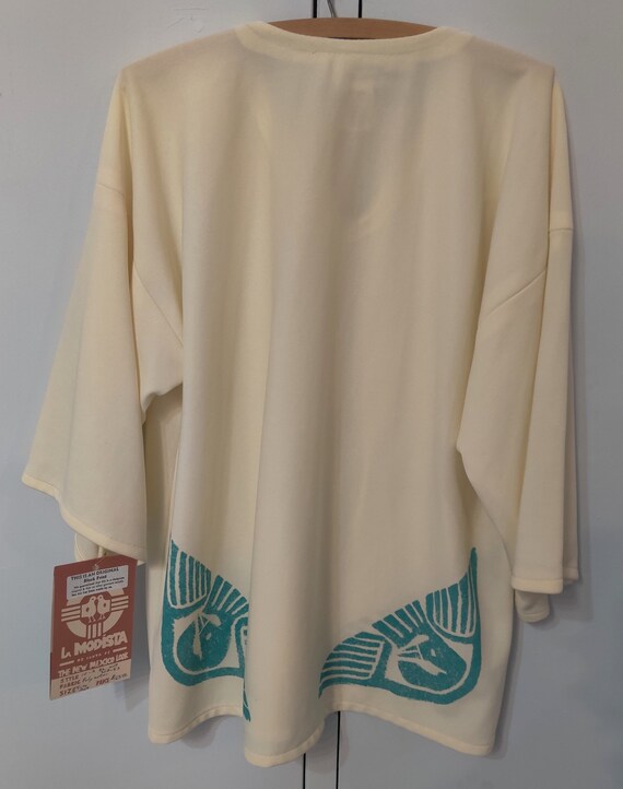 Cream long sleeved shirt with turquoise triangula… - image 2