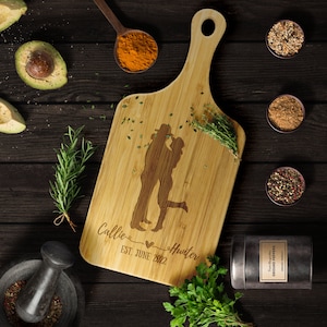 Personalized Organic Bamboo Cutting Board with Handle, Charcuterie Board, Christmas Gift, Wedding & Anniversary Gift, Custom Laser Engraved