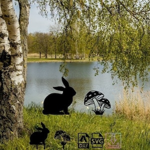 mushroom and rabbit garden stakes laser cut files / summer garden stakes plasma cut files / dxf files for plasma/dxf files for laser/dxf svg