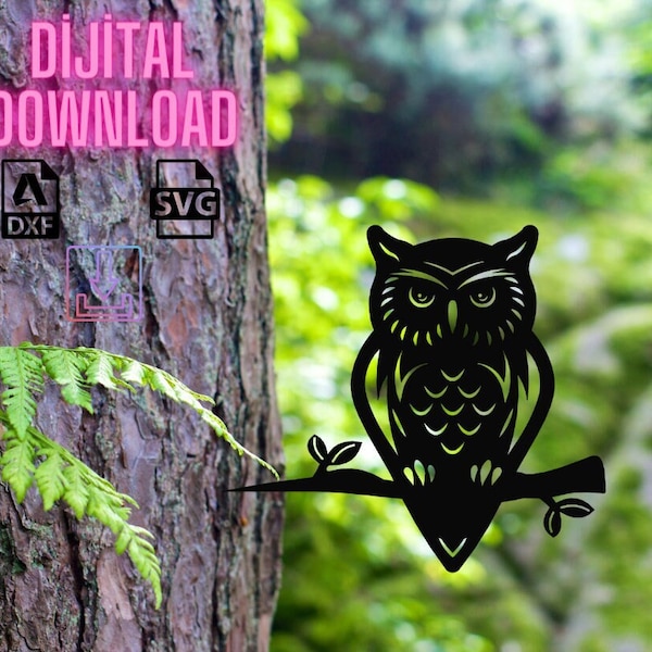Owl Tree Stake Dxf Svg Files | Garden Tree Decor Laser Cut Files | Plasma Cutting Files | Dxf Files for Cnc Plasma | Owl Plasma Dxf Svg File
