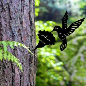 Colibri arbre pieu DXF fichiers SVG, fichiers DXF de décor de jardin, fichiers dxf pour pieu arbre plasma, oiseau découpé au laser fichier svg, fichiers dxf pieu arbre