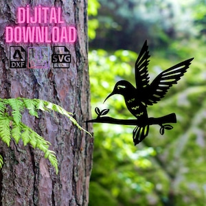 Colibrì su ramo albero pali file dxf svg/Garden Decor dxf file/file dxf per laser/uccello laser cut file/albero palo file dxf taglio laser