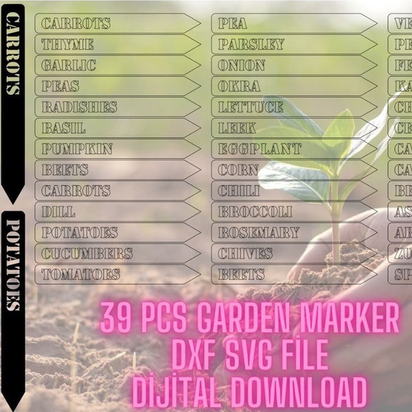 39 pcs jardinière marqueur de plante fichier de découpe laser / marqueur de jardin fichier svg pour laser / pieu de signe de jardin dxf / marqueur végétal fichier SVG DXF