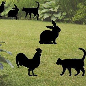 Fichiers DXF SVF piquets de poulet, lapin, chat / décoration de jardin lapin / fichier Dxf laser piquets de jardin lapin / fichiers Dxf pour plasma