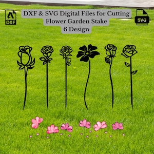 File DXF SVG con fiori e pali da giardino / File DXF per decorazioni da giardino / File DXF per taglio laser / File DXF per plasma / File DXF per laser / File per taglio plasma di rose