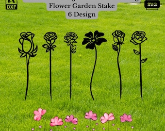 Arquivo DXF SVG para estacas de jardim de flores / Arquivo DXF para decoração de jardim / Arquivo DXF para corte a laser / Arquivo DXF para plasma / Arquivo DXF para laser / Arquivo de corte de plasma de rosas