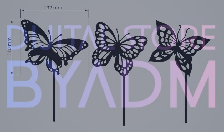 3 Pcs. Butterfly Garden Stakes Dxf Svg File / Garden Decor Dxf File
