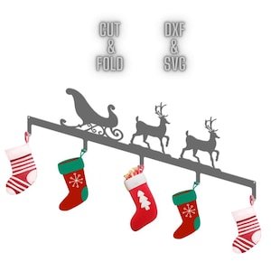 Santa Schlitten Rentier Strumpfhalter Dxf SVG Laser Cut Dateien | Strumpf Kleiderbügel Dxf Dateien | Weihnachts-Plasma-Schnitt-Dateien | Schneiden und falten