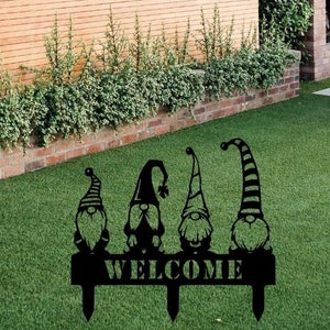 Welcome Gnomes Garden Stakes DXF SVG Files /svg file for garden gnomes/laser cut garden stakes/welcome laser cut/welcome dxf file for plasma