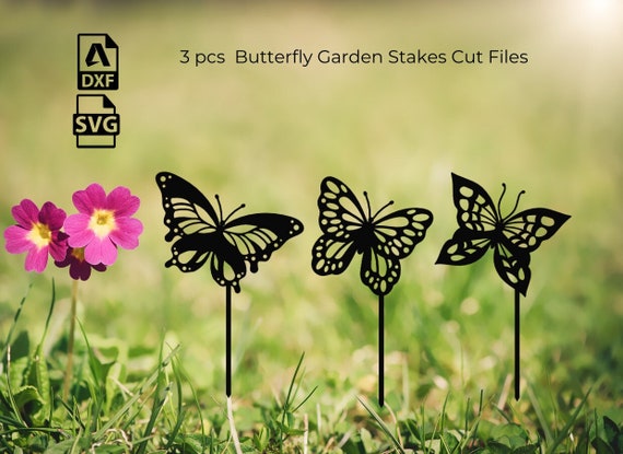 3 pcs. Butterfly Garden Stakes Dxf Svg File / Garden Decor dxf file / Laser cut dxf file /  butterfly plasma cut files / dxf file for plasma