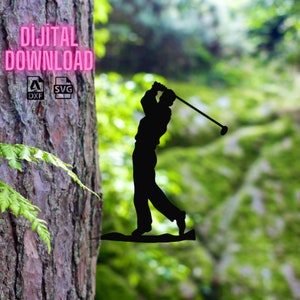 Hombre jugando al golf, Archivos SVG DXF de estaca de árbol, Archivo DXF de decoración de jardín, Archivos dxf para estaca de árbol de plasma, Archivo svg de corte láser de golf, Láser de metal