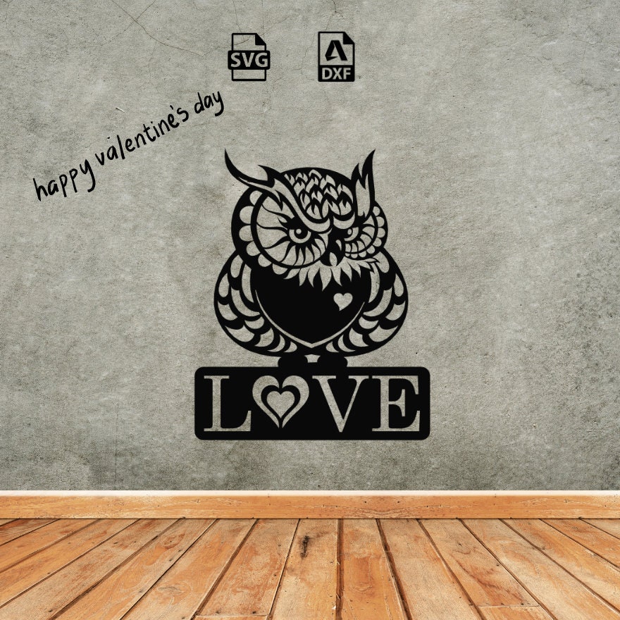 Owl Love Decor DXF SVG Files | Valentines day Laser, Plasma Cut Files | Valentine Svg for Plasma |  
