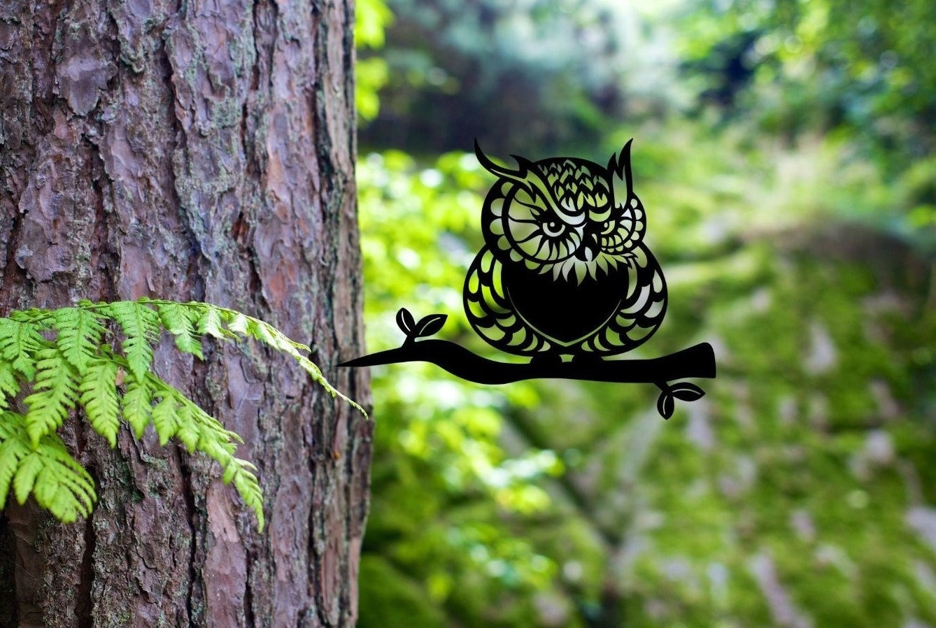 Owl Tree Stake dxf files, laser cut garden decor stakes, plasma cut files, metal garden cut file, su