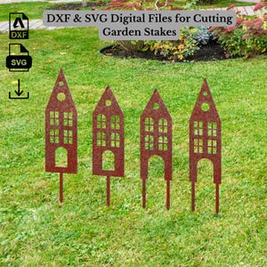 Gartenhaus Gartenstecker SVG DXF Schnittdateien | Metallkunst für Laser- und Laserschneiden | Outdoor Yard Dekor Digitale Dateien