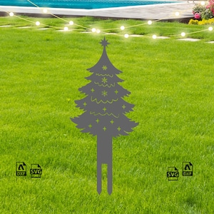 Metal Christmas Tree Garden Stakes Dxf Svg Files, décorations de Noël découpées au plasma, fichiers dxf pour les enjeux de jardin plasma, Noël en plein air