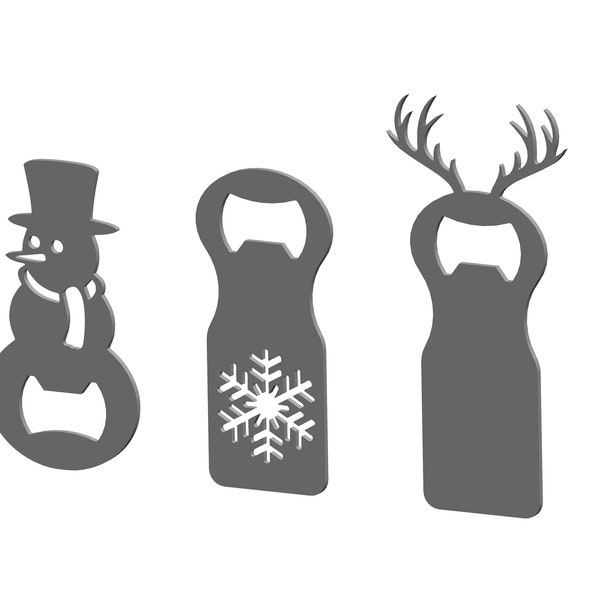 Christmas beer bottle opener dxf svg files/ Snowman, snowflake, deer sign bottle opener laser cut file/ dxf files for laser/ plasma cut file