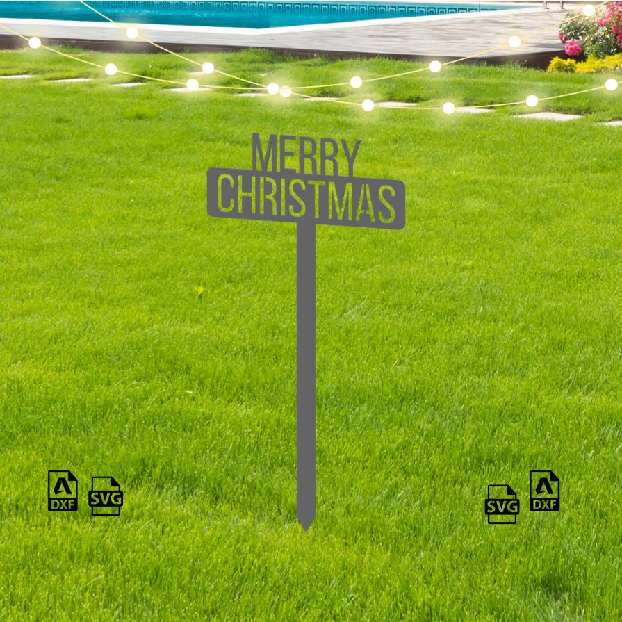Sign Stake Svg Christmas Garden Metal Stakes Dxf Svg Files, Metal Merry Christmas Yard ...
