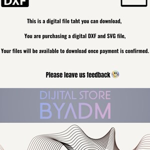 Pode incluir: Download digital de um arquivo DXF e SVG para um design. O texto diz "DIJITAL DOWNLOAD" e "DIJITAL STORE BYADM".