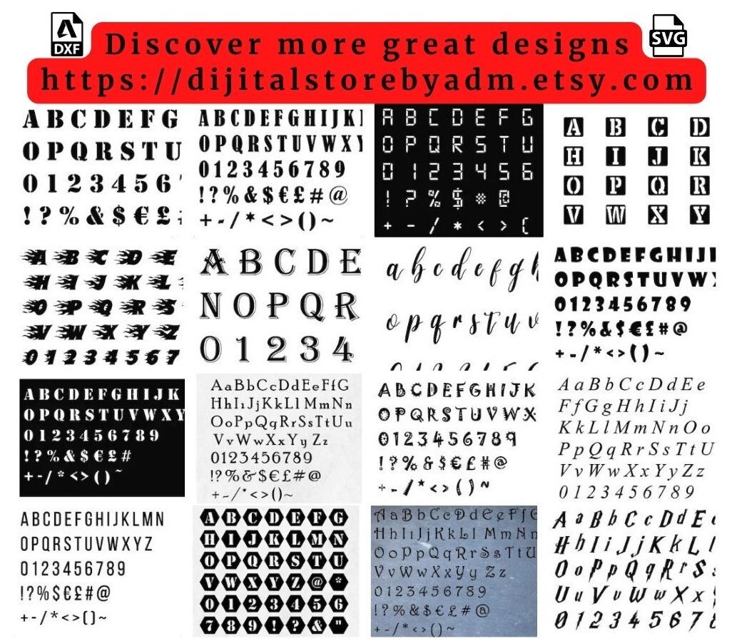 Abc Letters Dxf Laser Cut Stencil/alphabet Letters Dxf Files/0 to 9 or ...