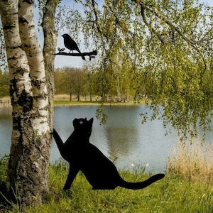 Vogel und Katze Pfahl DxF SVG Dateien, Garten Deko Dxf Dateien, Garten Pfahl Laser Cut, Baum Pfahl Laser Cut, Dxf Dateien für Plasma Baum Pfahl