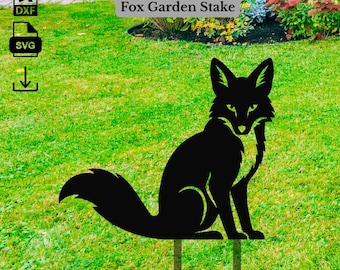 Estaca de jardim de raposa SVG DXF | Arte de jardim em metal cortada a laser | Silhueta de raposa para corte a plasma | Decoração de gramado de raposa | Arquivo de decoração de jardim com vida selvagem