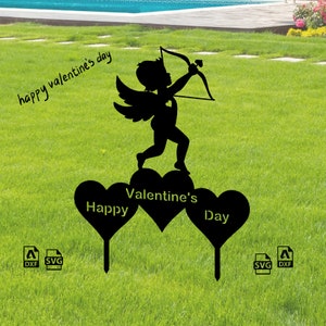 Feliz Dia dos Namorados Garden Stakes Arquivos Dxf Svg | arquivos de corte de metal do dia dos namorados | Cupido dia dos namorados arquivos laser de decoração de jardim | Signo Cupido