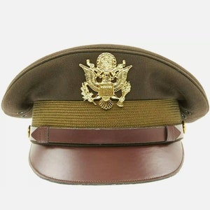 U.S. WWII Officer Visor Crusher Cap in Winter OD Green - Handcrafted, All Sizes captain hat