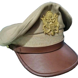 WW2 USAAF US Army Officers Uniform Crusher Style Visor Cap - Army Air Force Jumbo Eagle Badge Officer Visor Cap military hat -In All Sizes