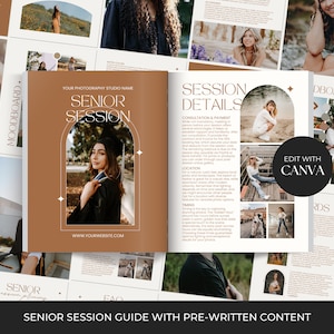 Senior Session Guide, Senior Photography Style Guide, Senior Grad Session Welcome Guide, Photography Magazine Template Canva, Pricing Guide