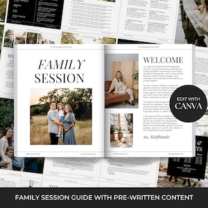 Family Photography Style Guide, Family Session Guide, Photographer Pricing Canva Template, Client Welcome Packet, Magazine Template