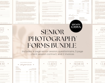 Senior Photography Forms Bundle, Client Contract, Questionnaire (Canva Editable)
