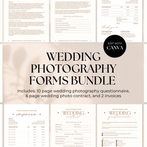 Wedding Photography Form Bundle, Wedding Client Intake Questionnaire, Photography Contract Template, Wedding Pricing Guide, Wedding Invoice