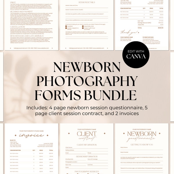 Newborn Photography Forms Bundle, Newborn Client Questionnaire, Newborn Contract Form Template, Newborn Session Agreement, Pricing Guide