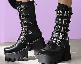 Gothic Punk Platform Boots - Aesthetic Platform Boots, Alt style boots, Goth Boots, Egirl Aesthetic shoes, Women Boots, Women Goth Boots