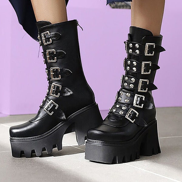 Gothic Punk Platform Boots - Aesthetic Platform Boots, Alt style boots, Goth Boots, Egirl Aesthetic shoes, Women Boots, Women Goth Boots