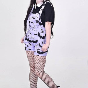 Bat Pattern Overalls - Pastel Goth, Gothcore,  Alt Shortalls, Harajuku Aesthetic Dungarees