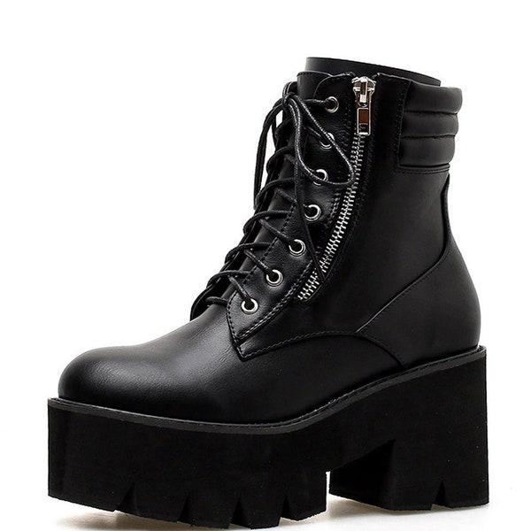 Black Blaze Platform Ankle Boots - Women Combat Boots, Black Combat Boots, Platform Boots, Alt Shoes, Alt Shoes, Alt Fashion Boots