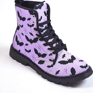 Bat Pattern Women's Combat Boots - Alt Shoes, Alt boots - Gothic Shoes - Pastel Goth Fashion - Goth Girl - Women Shoes - Goth Gifts - Scene