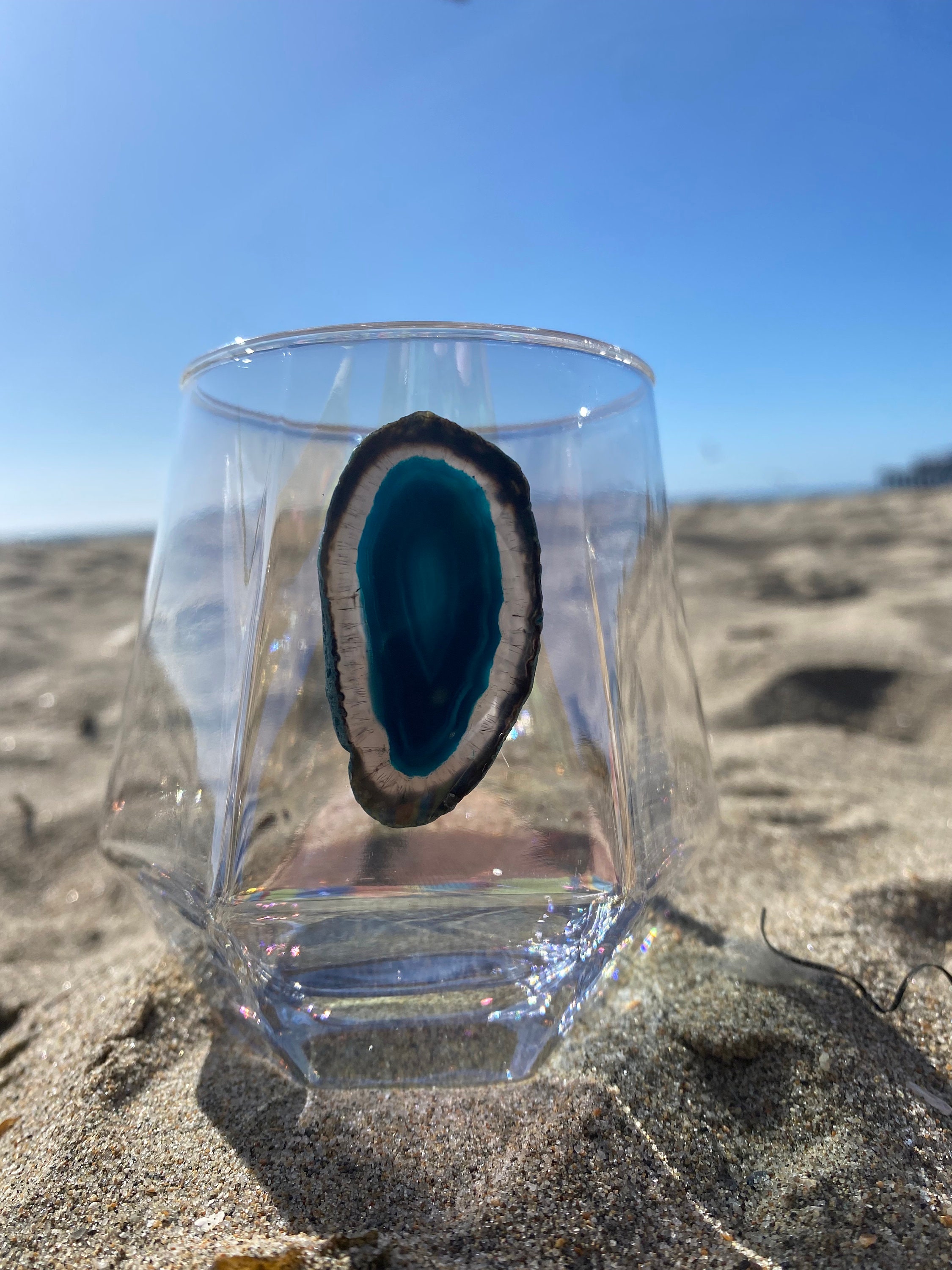 Agate Geode Stemless Wine Glass: Iridescent Angular Glass - Etsy