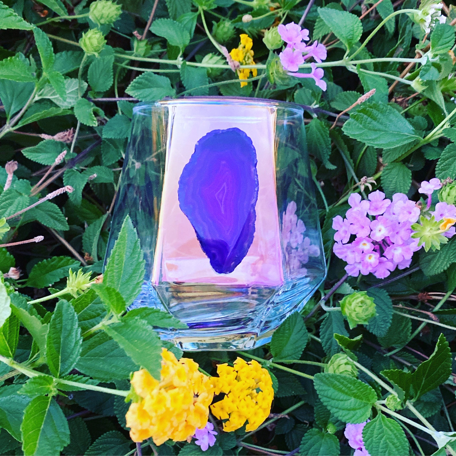 Agate Geode Stemless Wine Glass: Iridescent Angular Glass - Etsy