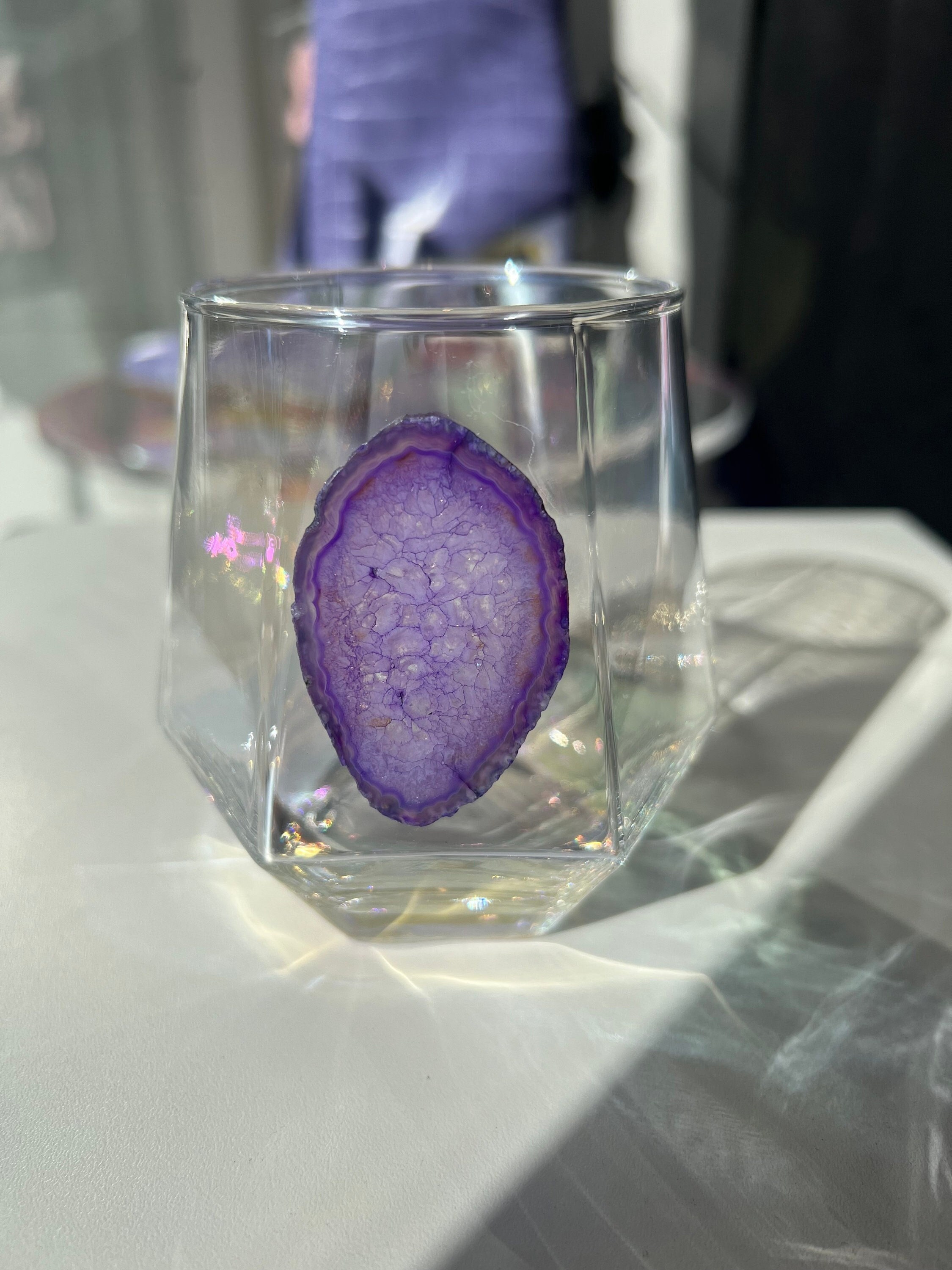 Agate Geode Stemless Wine Glass: Iridescent Angular Glass - Etsy